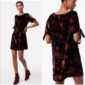 LOFT Floral Velvet Cold Shoulder Dress - Size M